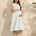 thumbnail image 6 of Women's Maternity Maxi Dress - Bohemian Floral Print, Short Sleeve Crew Neck Tiered Dress, Casual Flow Pregnancy Gown for Summer,Size for XL, 6 of 6