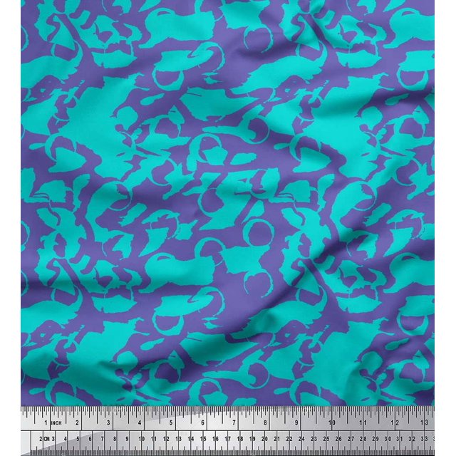 Soimoi Green polyester Crepe Fabric Abstract Circles Abstract Print Fabric by the Yard 52 Inch Wide