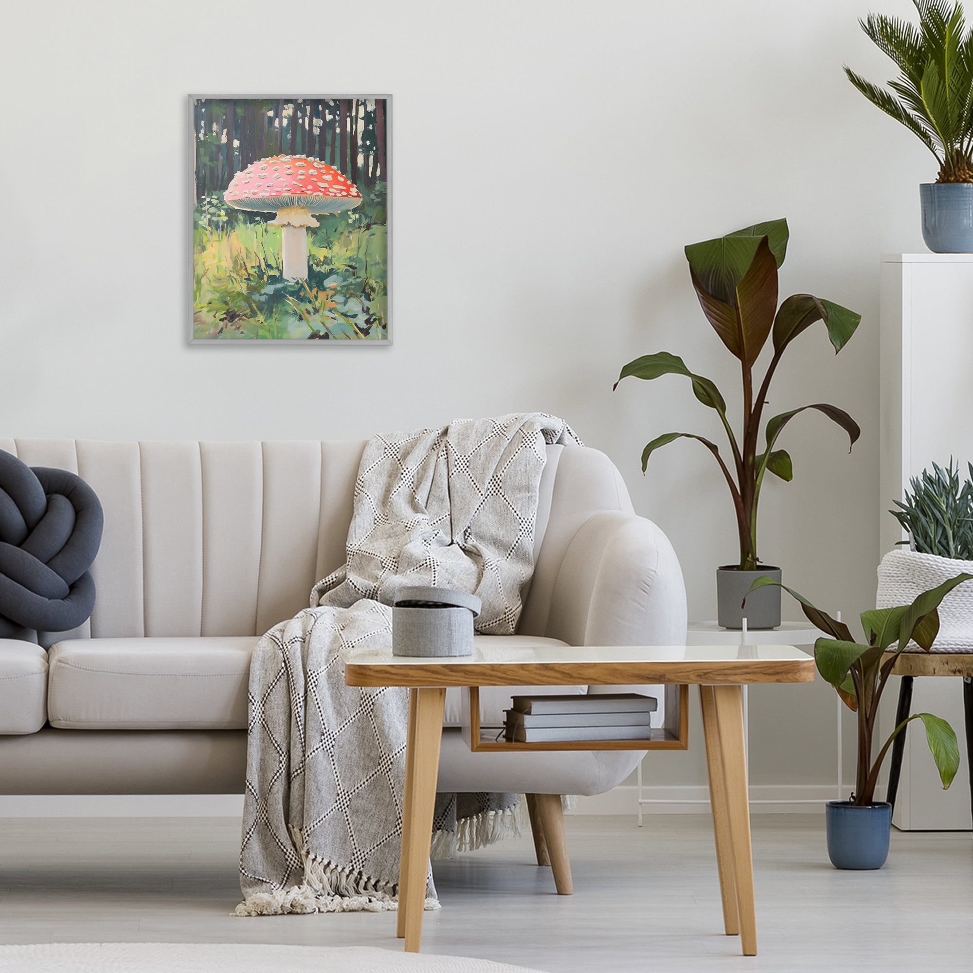 Stupell Industries Red Mushroom in Sunlit Forest Gray Framed Giclee Art, design by The Prints Vibe