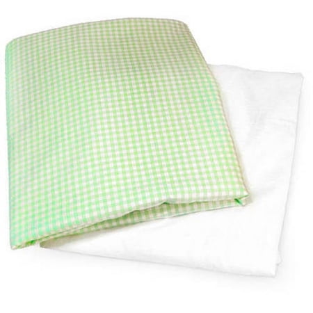 Seed Sprout Basics 2-Pack Crib and Toddler Sheet Sets, Green Apple Gingham and White