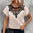 thumbnail image 3 of Mittory Summer Tops for Women Dressy Casual Lace V-Neck Short Sleeve Shirts Trendy Comfy Pleated Blouse T-Shirt, 3 of 7