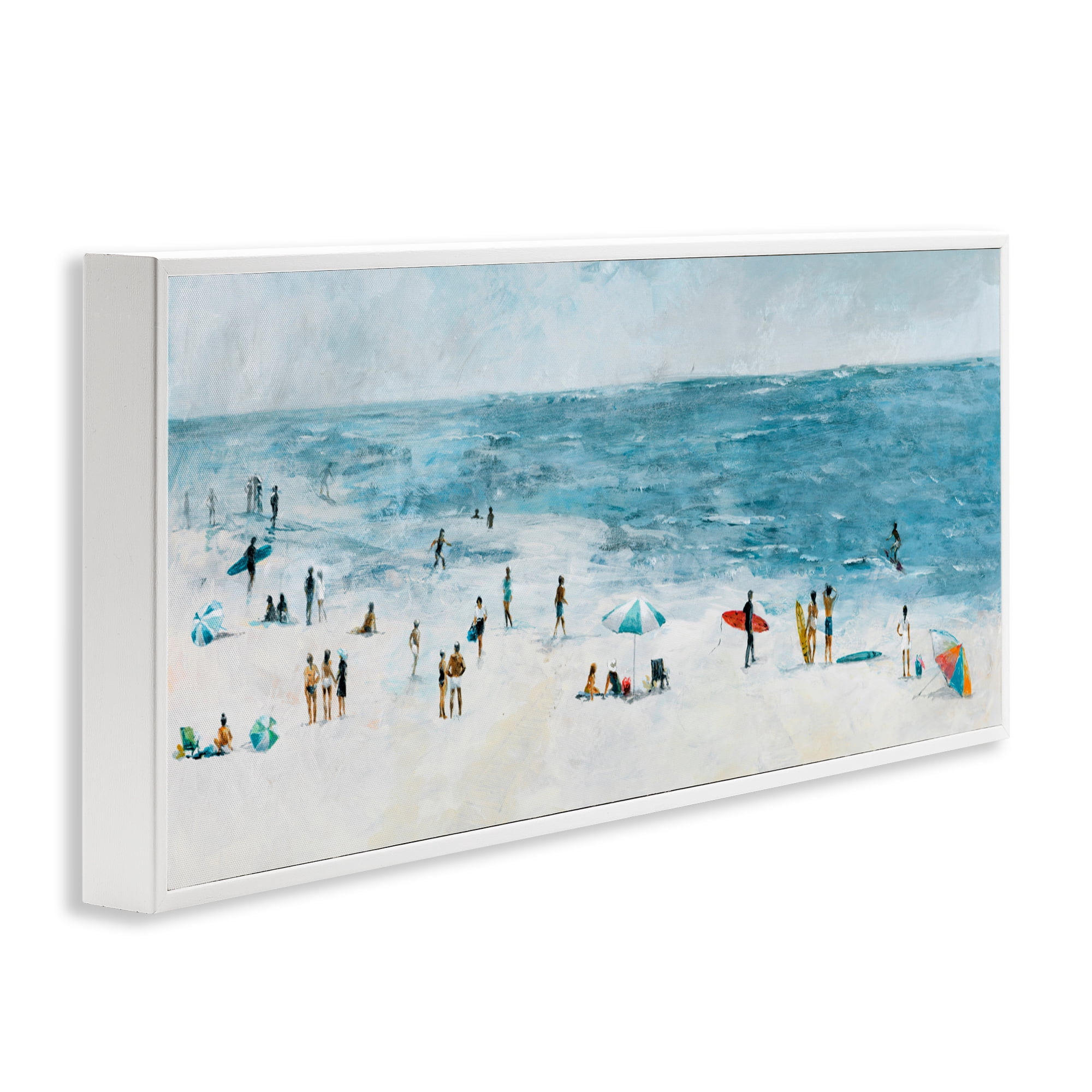 Stupell Industries Busy Beach Coastal Scene White Framed Giclee Art, design by Lorenzo Collective