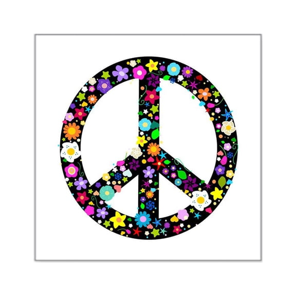 CafePress - Hippie Flowery Peace Sign Square Sticker 3 X 3 - Square Sticker 3" x 3"