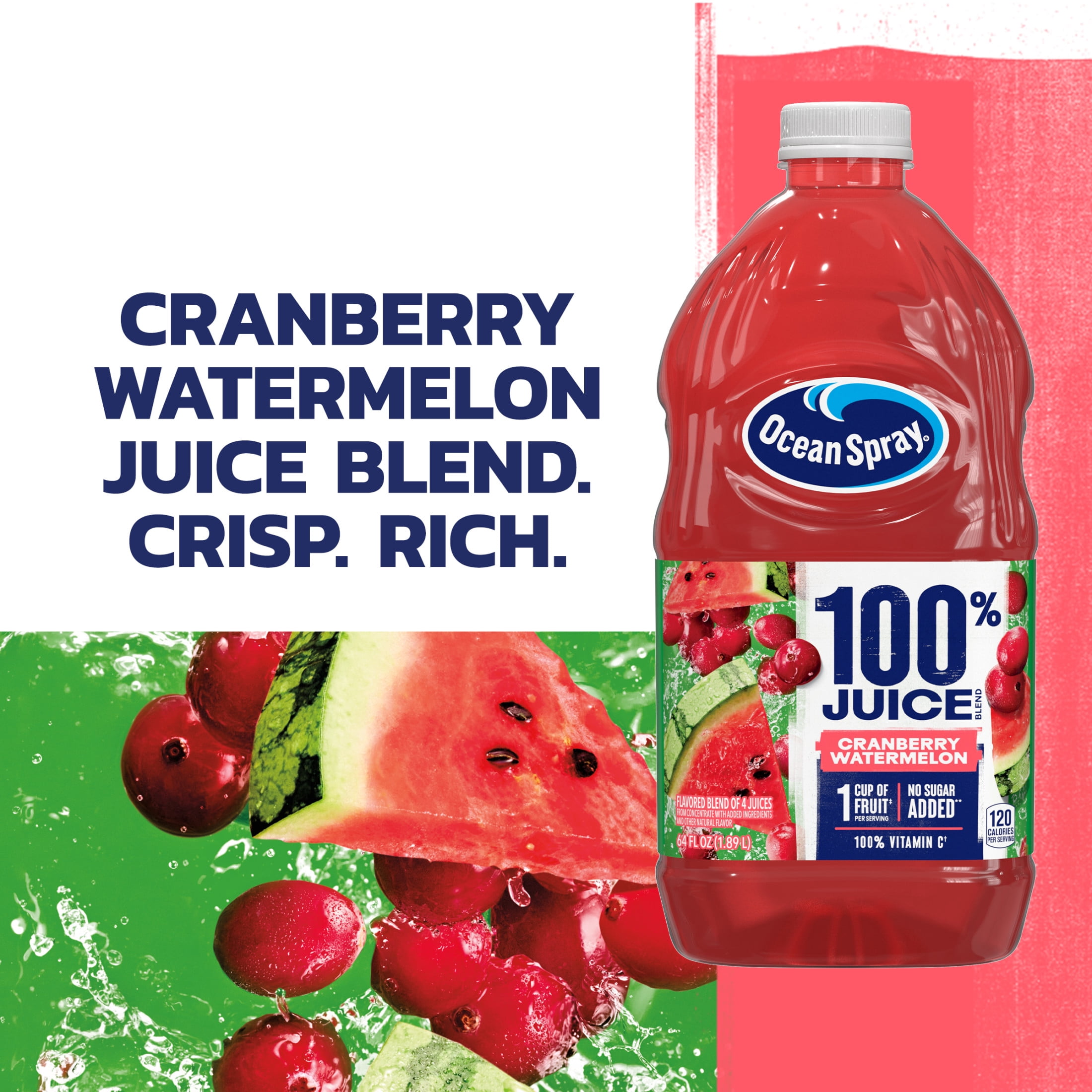 Ocean Spray® 100% Juice Cranberry Watermelon Juice Blend, 64 fl oz Bottle