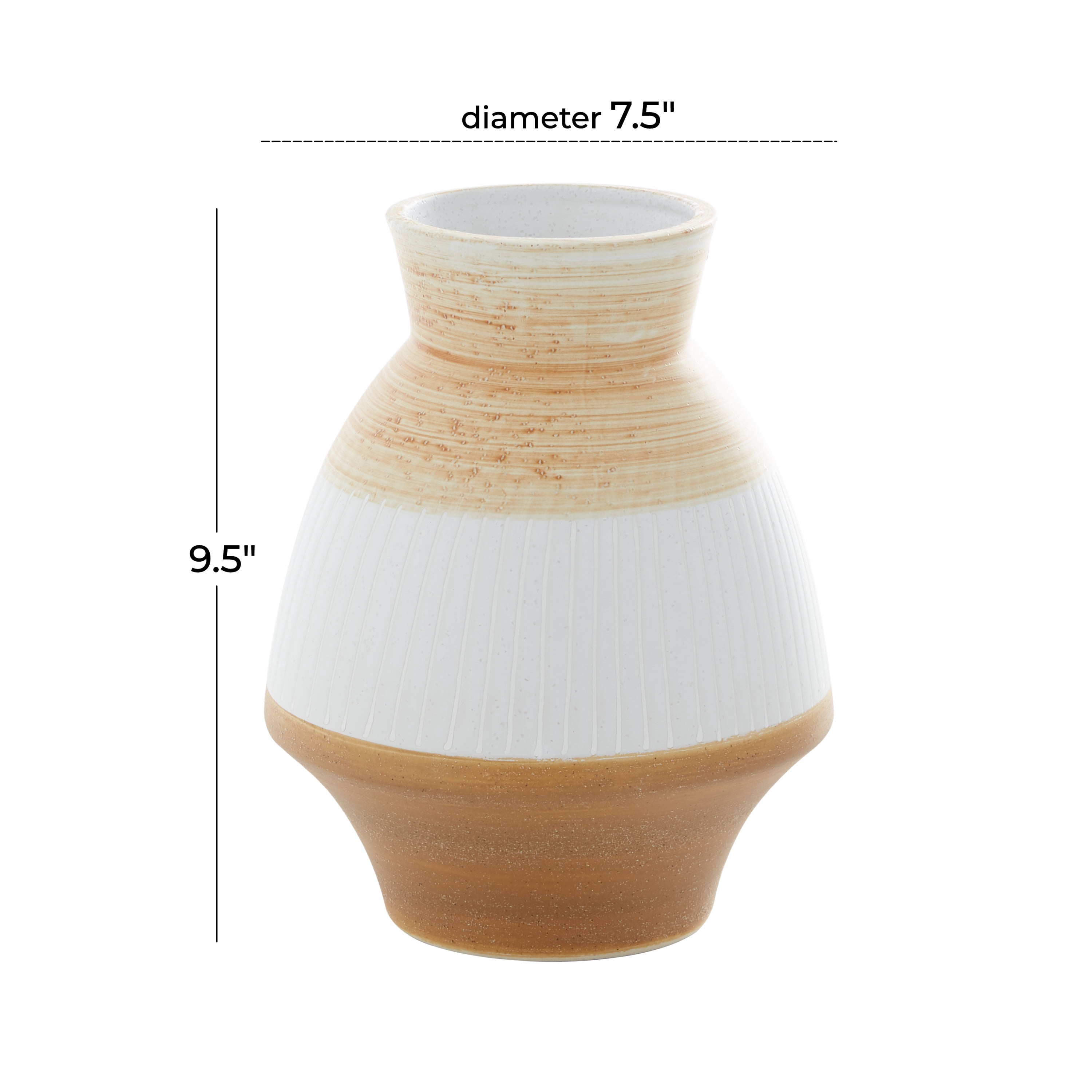 DecMode 10" Handmade Brown Ceramic Vase with Terracotta Accents