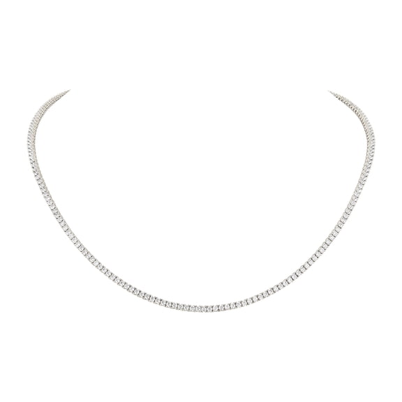 CLEOPIA 925 Sterling Silver Tennis Necklace for Women – Round Cut Cubic Zirconia Diamond Simulant – Rhodium Plated – Classic Rivieria Choker Jewelry Gift for Her