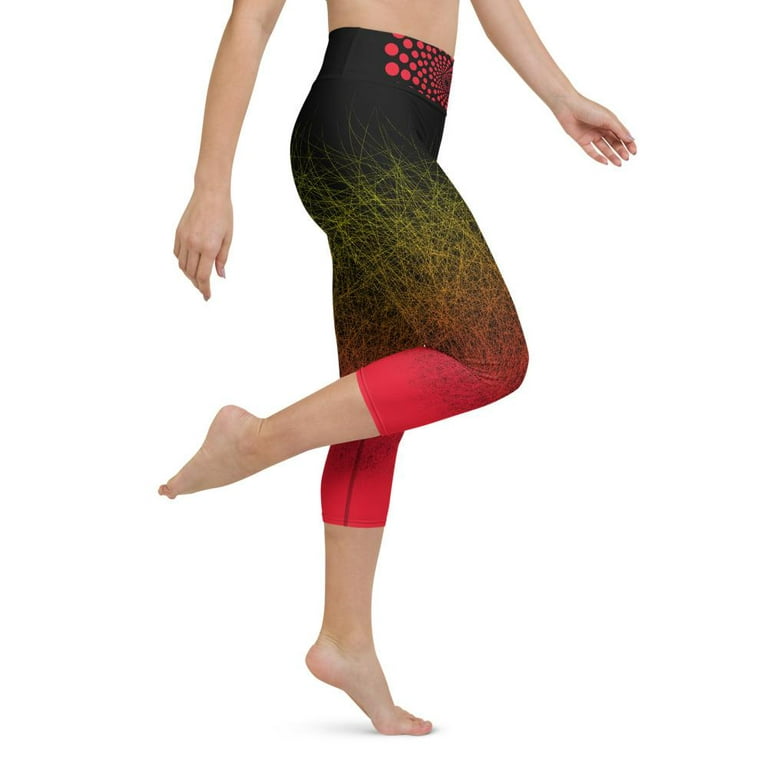 Red Core High Waisted Capri Leggings for Women Butt Lift Yoga