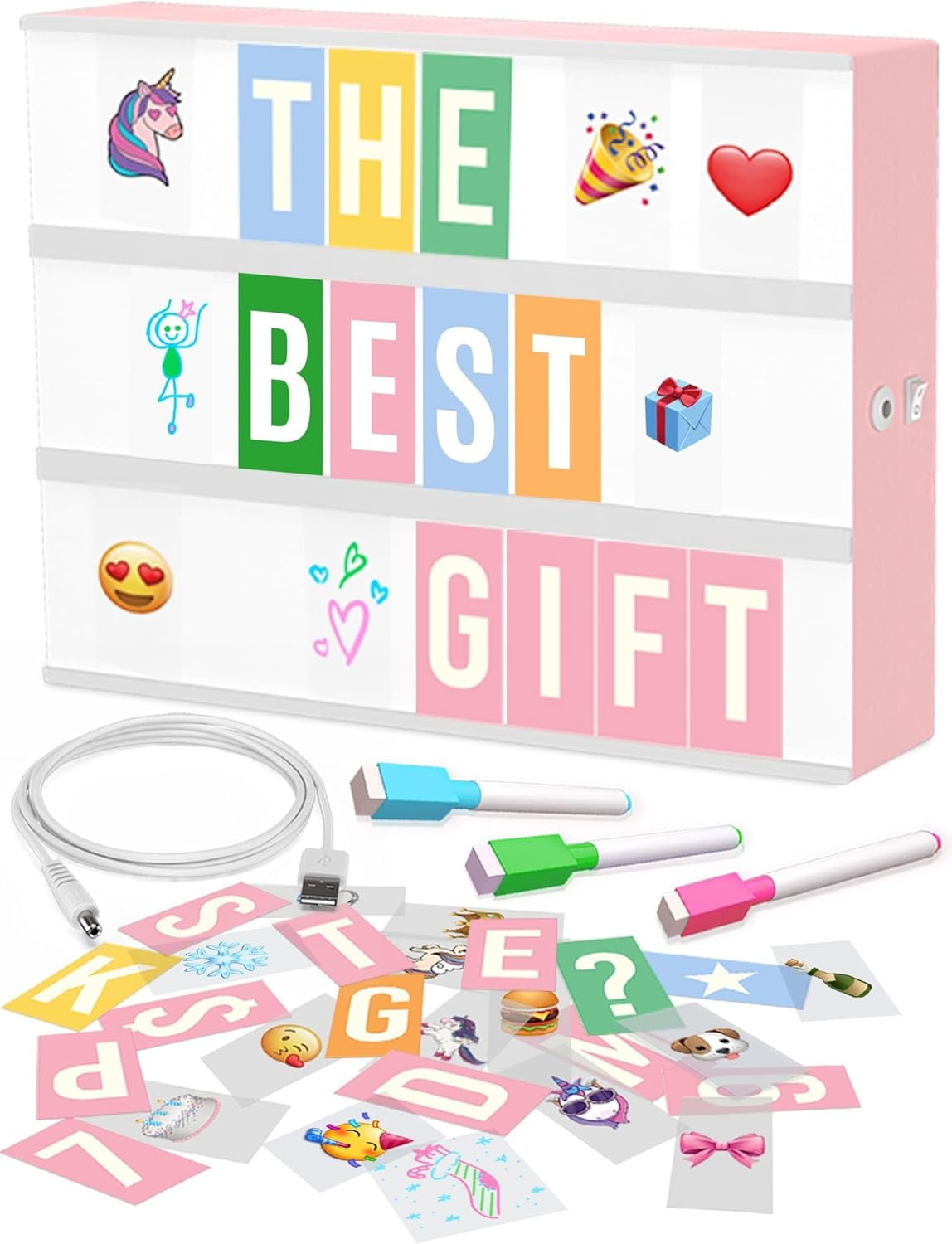 Pink Cinema Light Box with 312 Letters Emojis & 3 Markers - Led