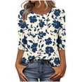 thumbnail image 2 of Fznquz 3/4 Length Sleeve Casual Tops for Women Dressy Formal Shirts Blue Crew Neck Floral Print Fall Button Oversized Blouses, 2 of 7