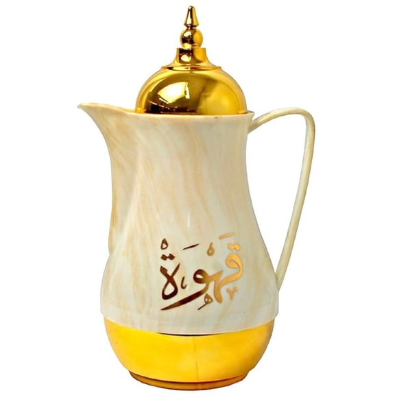 Arabic Farsi Writing Middle Eastern Hot Cold Water Tea Coffee Vacuum Insulated Flask Glass liner 1-Liter Large Capacity Ivory Gold