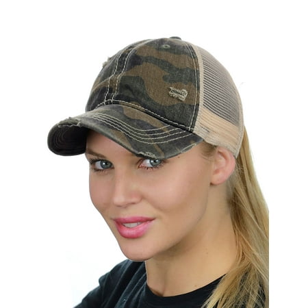 Camoflauge Adjustable Cap C.C Ponycap Messy High Bun Ponytail Adjustable Mesh Trucker Baseball Cap Hat, Camo Olive ()