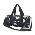 thumbnail image 2 of Xecao Lilies Flowers print Round Travel Duffel Bag is a foldable gym bag with an inner pocket, perfect for travel sports, 2 of 8
