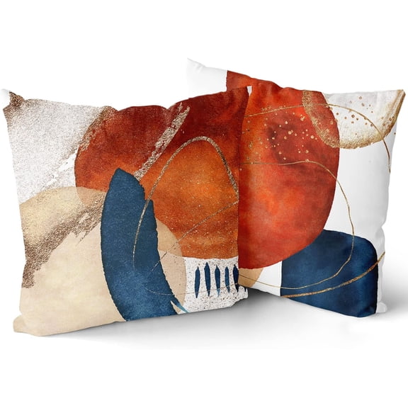 Boho Abstract Mid Century Modern Pillow Covers 18X18 In Navy Blue Burnt Orange Geometric Pillow Cases Set of 2 Aesthetic Colorful Minimalist Throw Pillow Home Decor For Room Couch Sofa Patio Porch