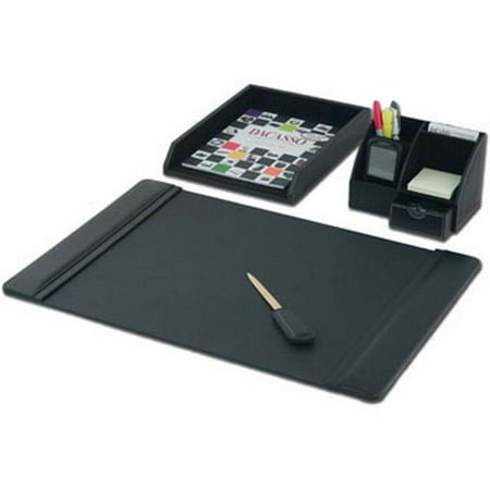 Dacasso D1005 Black Leather 4 Pc Desk Set 34 X 20 Pad Letter Dacasso D1005 Black Leather 4 Pc Desk Set 34 X 20 Pad Letter Tray