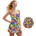 thumbnail image 5 of Garronmavis Womens Athletic Dress Sleeveless Lightweight Athletic Golf Tennis Dress with Built-in Shorts U Neck Travel Vacation Dresses Floral Print Outfits, Colorful Hippie Flowers, Size XL, 5 of 7