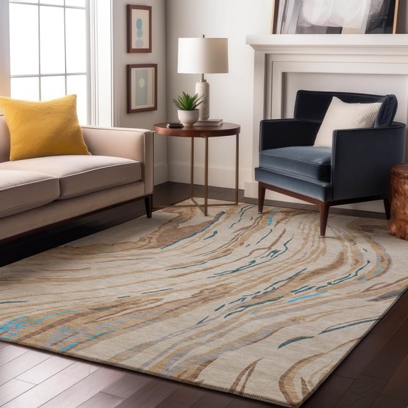 Addison Rugs Mayfield Premium Machine Washable Transitional Swirls Beige Rectangle Rug, 5' x 7'6"