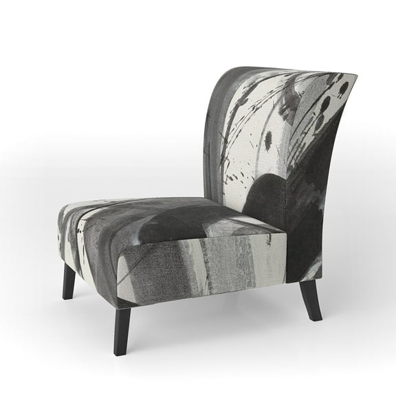 Designart "Black And White Minimalistic Painting" Upholstered Modern Accent Chair - Arm Chair