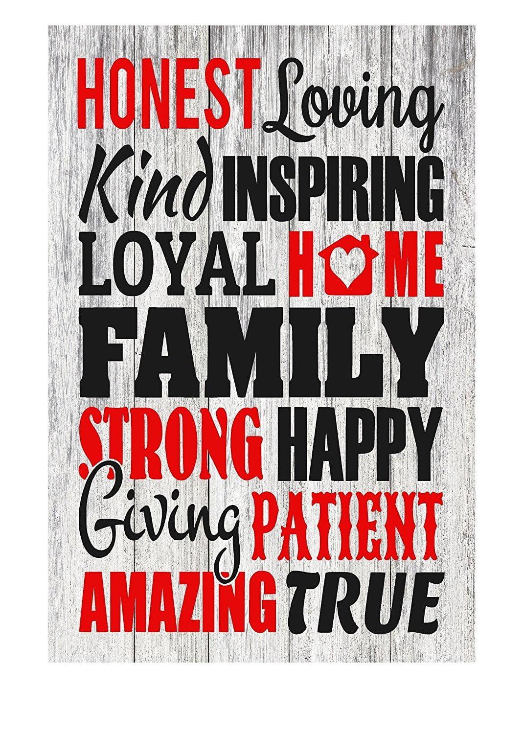 Honest Loving Kind Inspiring Quote Rustic Metal Sign Home Decor Red & Black  - 12 x 8 