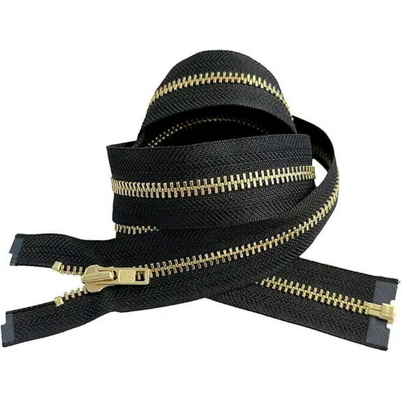 #7 Brass Medium Weight Metal Separating YKK Jacket Zipper - Choose Length - Color Black - 1 Zipper Per Pack - Made in The United States (Black - 26" Inches)