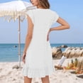 thumbnail image 5 of OSOLU Solid Color Women Casual Dress V-Neck Midi Dress With Cap Sleeve Ruffle Detail For Daily Wear Vacation Beach Spring Summer Dresses Breathable Hawaiian Flowy Sundress, 5 of 8