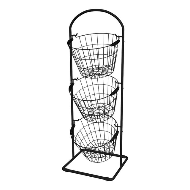 Metal Round Wire Basket Fruit Storage Basket for Kitchen Reception Counter Black 3 Tier