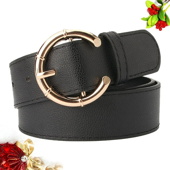 COSMOBETTY 1Pack Black Pu Alloy C-Shaped Buckle Adjustable Waist Belt For Women Jeans Trousers Casual Wear 41.3x1.3in