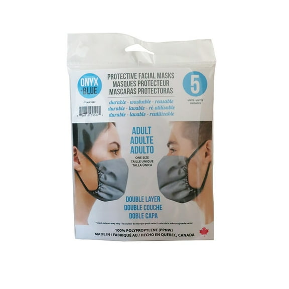 Onyx & Blue Reusable Cloth Face Masks for Adults Polypropylene 5 Masks/Pack