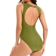 thumbnail image 6 of Ndbuld Women's One Piece Swimsuit 2025 V Neck Ruched Mesh Bathing Suit Women's Solid Color Large Size Fashion Sexy Suspenders Backless Bikinis Clearance & More Savings Green L, 6 of 6