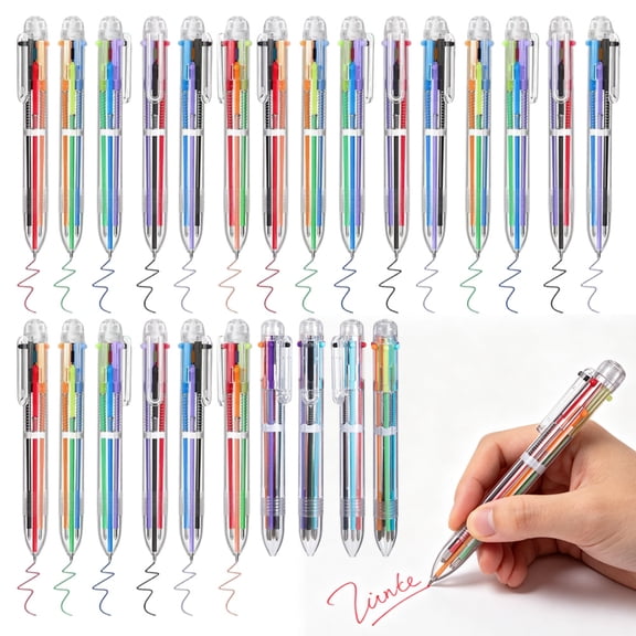 22 Pack Multicolor Pens, 0.5mm 6-in-1 Fine Point Retractable Ballpoint Pens, Smooth Writing Pens for Office Party Favors