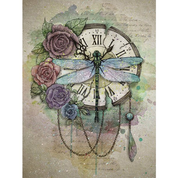 Taladro de pintura de diamante (DB7024) reloj de libélula DIY 5D Diamante de imitación redondo completo 20X30cm FLhrweasw Nuevo