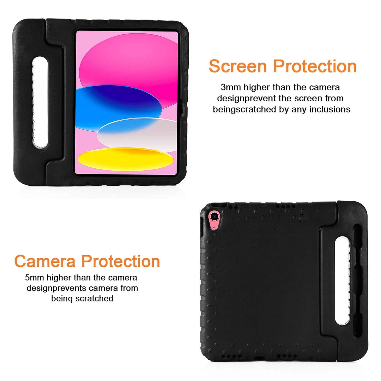 Allytech Kids Case for Apple iPad 10th Generation 10.9 inch 2022 with Pencil Holder/Rotating Stand Handle/Foldable Kickstand Kid-Proof Girl Boy Soft EVA Foam Shockproof Rugged Heavy Duty Cover, Black