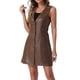 thumbnail image 1 of Vestido mini tipo pinafore de mujer con cuello en V y botones de imitación de cuero marrón, 1 of 5
