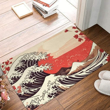 DouZhe Doormat Non-Slip Washable Floor Mat, Indoor Area Rug Vintage Sunset Great Waves Pattern Carpet, 24x16 inches