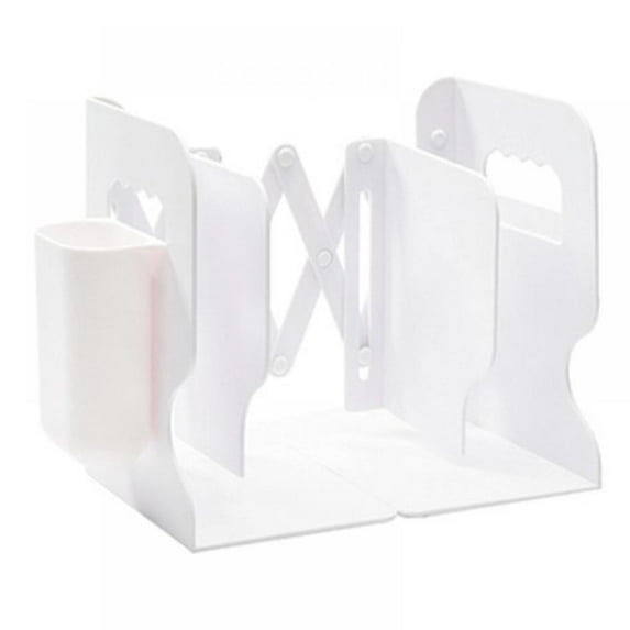 Expandable Desktop Bookshelf with Pen Holder Desktop Organizer Office Storage Rack Display Shelf,Natural Stand Shelf Rack Assembled Bookcase Adjustable Display Rack,White