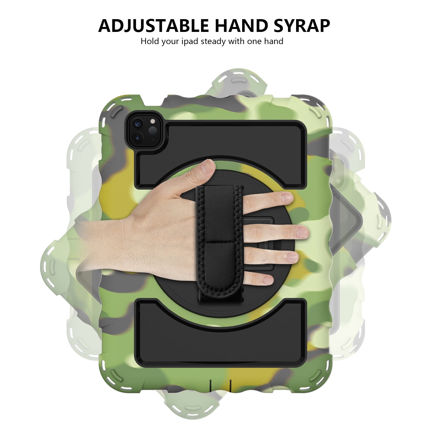 Allytech iPad Air 5 4 10.9 Case 2022/2020, Heavy Duty Shockproof Kids Case with Pencil Holder Hand Strap Kickstand Shoulder Strap for Apple iPad Air 5th 4th Generation 10.9 Inch -Camougflage