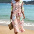 thumbnail image 7 of VBVC Women's and Women's Plus 3/4 Sleeve Midi Dress, Summer Casual Crew Neck Dress For Women, Ladies' Loose Fit Floral Dress with Pockets,Pink,S-5XL, 7 of 7