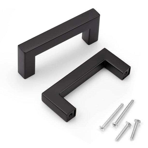 KNOBWELL - Juego de 15 tiradores de gabinete de acero inoxidable negro de 3.0 in, estilo europeo, tiradores para cajones y aparadores, manijas para puertas de gabinetes de cocina, longitud de 3-2/5 pu