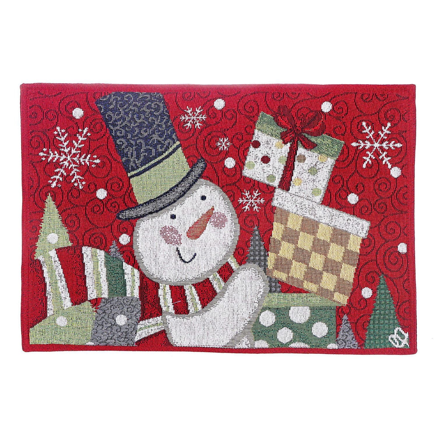 Christmas Tapestry Placemat Snowman Holding Presents 13X18 - Set of 12