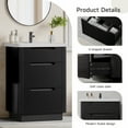 thumbnail image 5 of 24″ Bathroom Vanity with Ceramic Sink, Modern Floor Vanity Sink Cabinet with 3 Drawers, Fluted Free Standing Bathroom Storage Cabinet with Sink Combo Set, Black, 5 of 8