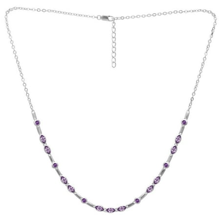 - 2.8 Carat Amethyst Marquise Cut & Round Cut February Birthstone Link Necklace 925 Sterling Silver Pendant for Women by Orchid Jewelry