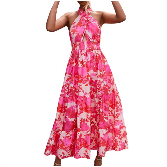 Vestido estampado de lazo de cuello sin espalda sexy de verano para mujer OAVQHLG3B Store lin121212