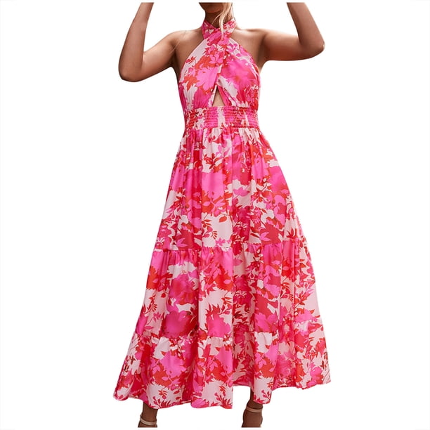 Vestido estampado de lazo de cuello sin espalda sexy de verano para mujer OAVQHLG3B Store lin121212