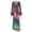 Wine Red, variant on Women's Floral Color Spliced Ruffled Deep V-Neck Long Flare Sleeve Hips Wrapped Long Dress