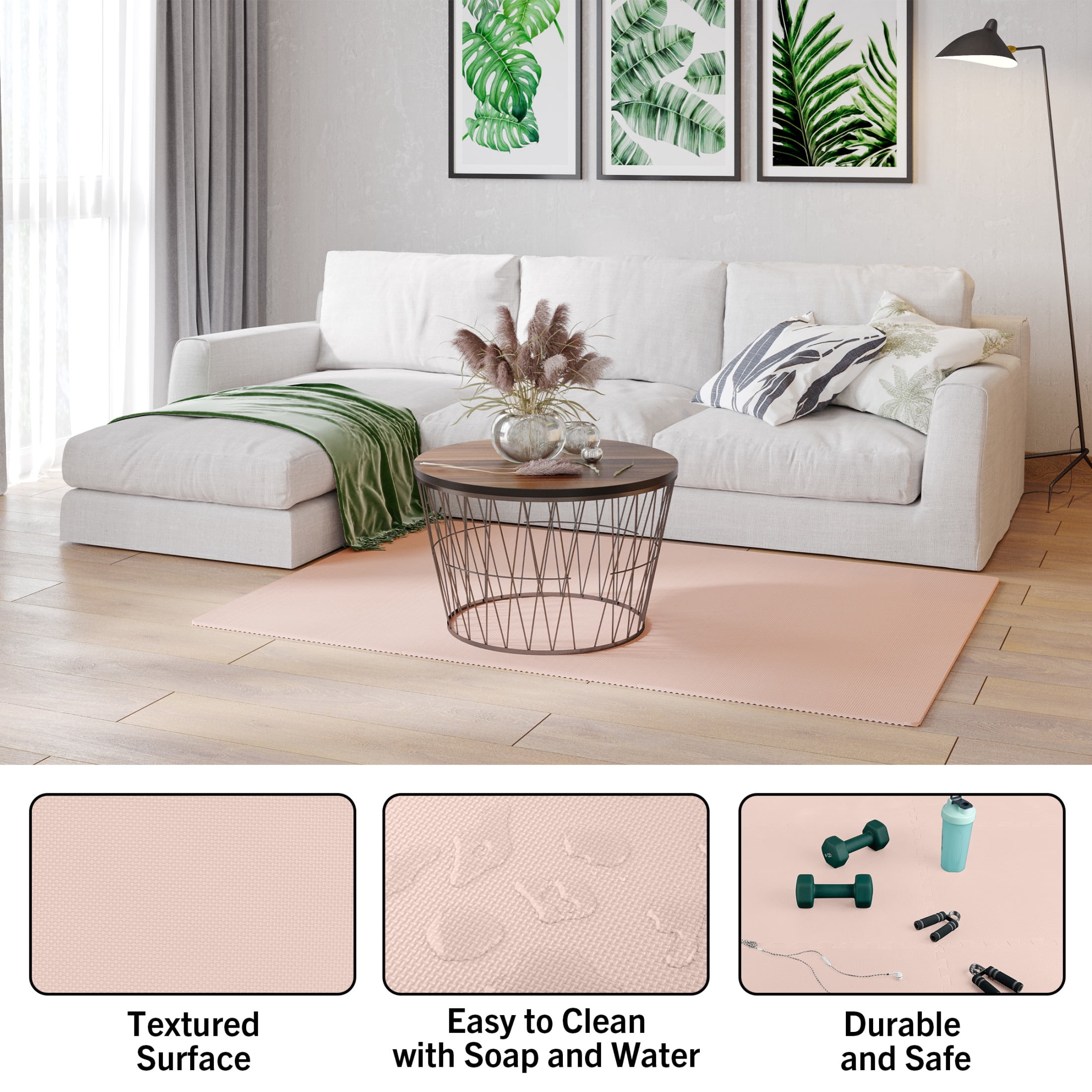 Stalwart 24sqft Foam Floor Tiles - Soft Nontoxic Baby Play Mat, Pink
