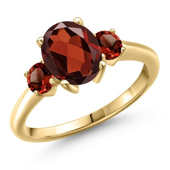 Gem Stone King 10K Yellow Gold Red Garnet Engagement Ring for Women | 2.87 Cttw | Oval 9X7MM | Gemstone January Birthstone | Size 9
