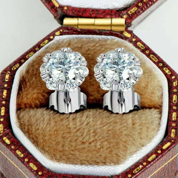 K-KED Elegant 925 Silver Stud Earring Cubic Zirconia Women Wedding Party Gift A Pair-Silver-5#