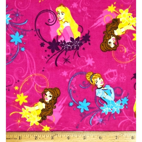 1/2 Yard - Disney Princess Hot Pink Aurora Cinderella & Belle Flannel Cotton Fabric (Great for Quilting, Sewing, Craft Projects, Throw Pillows & More) 1/2 Yard X 44" Wide