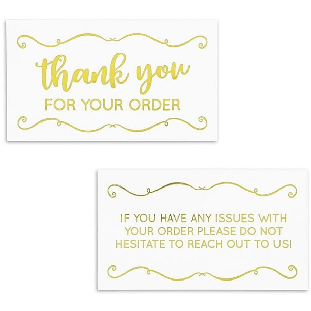 0 Packs Thank You For Your Order Purchase Cards Notes Notecards For Boutiques Retail Stores Home Businesses Gold Foil 3 5 X 2 Inches Walmart Com