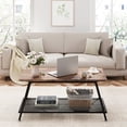 thumbnail image 4 of IdeaHouse Coffee Table Farmhouse Center Table 2-Tier Industrial Living Room with Mesh Shelf Rectangle Wood Cocktail Table Metal Frame, Easy to Assemble, Rustic Brown, 4 of 8