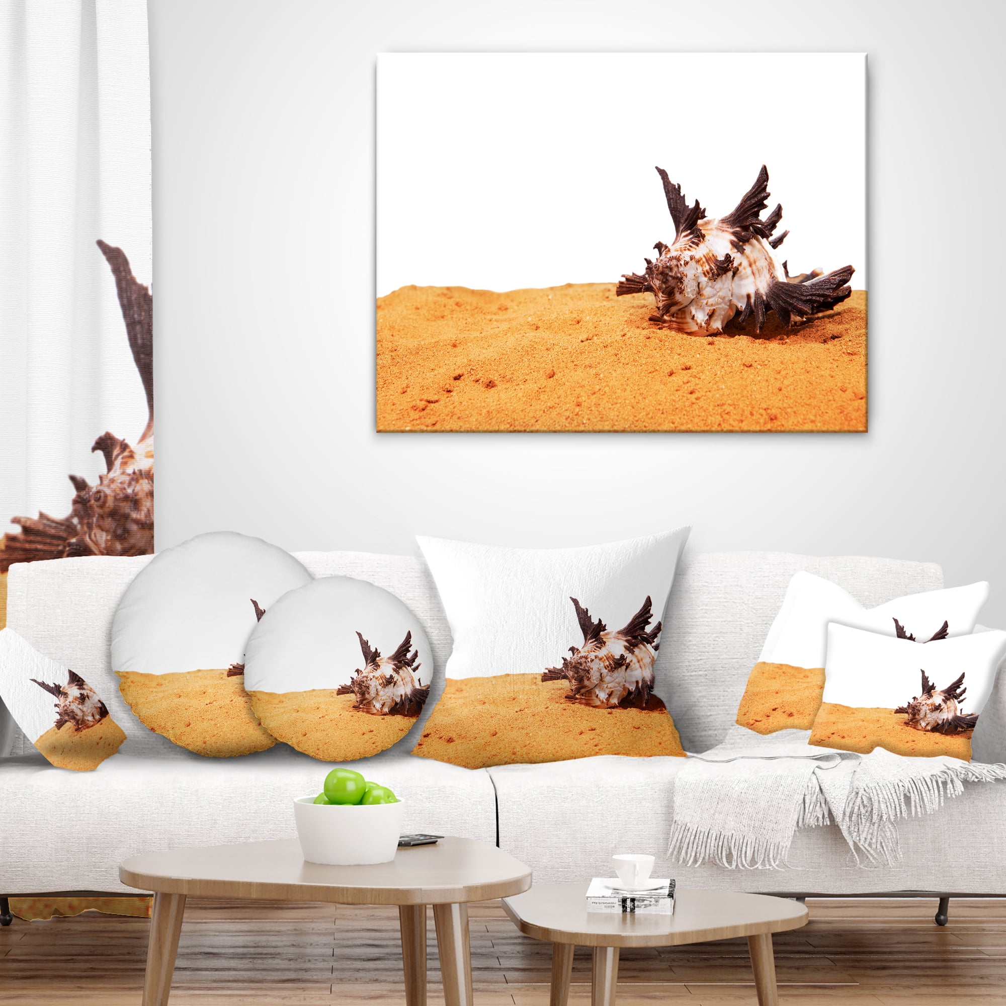 Designart Large Sea Shells on Sand - Seascape Throw Pillow - 18x18
